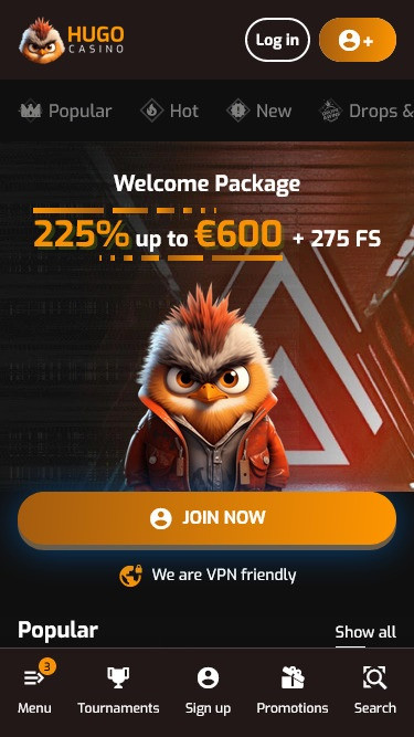 Hugo Casino mobil version og bonus
